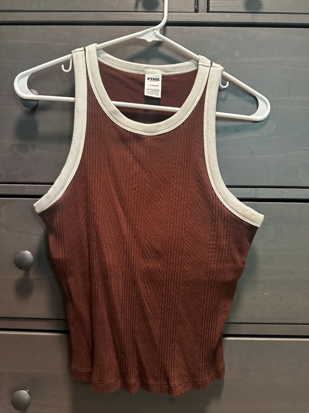 Women's PINK Size L Brown with White trim tank top